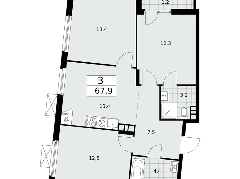 Apartamento 3 habitaciones 68 m² Troitsk, Rusia