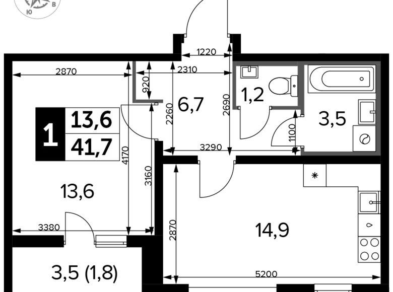 Квартира 1 комната 42 м² Ленинский городской округ, Россия