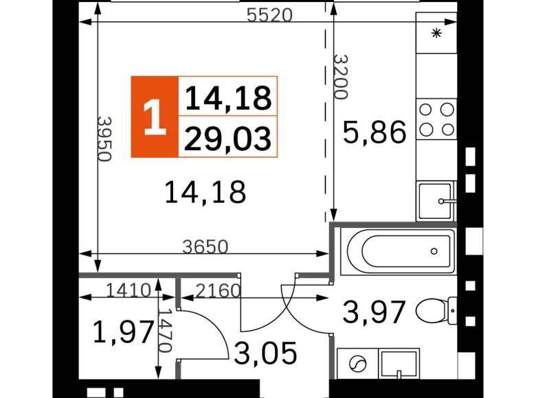 Kawalerka 1 pokój 29 m² Odincovskij gorodskoj okrug, Rosja