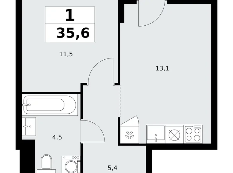 1 room apartment 36 m² Kommunarka, Russia