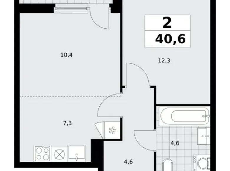 2 room apartment 41 m² Kommunarka, Russia