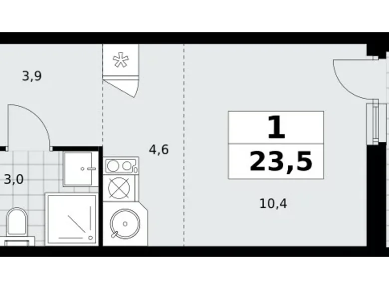 1 room apartment 24 m² Kommunarka, Russia