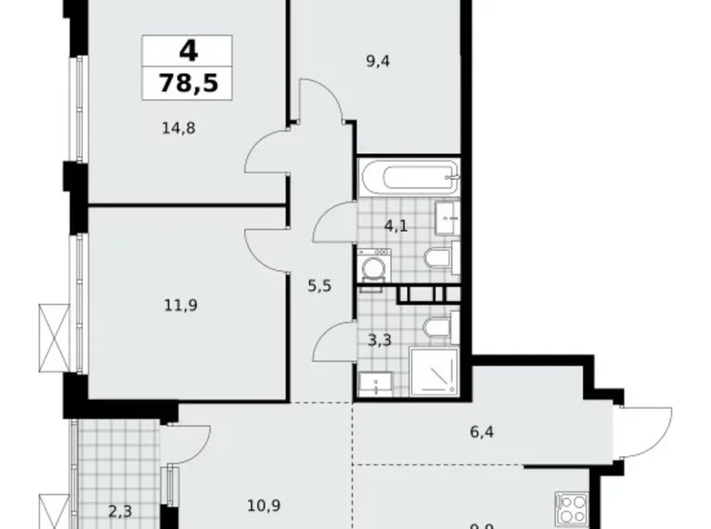 Квартира 4 комнаты 79 м² район Коммунарка, Россия