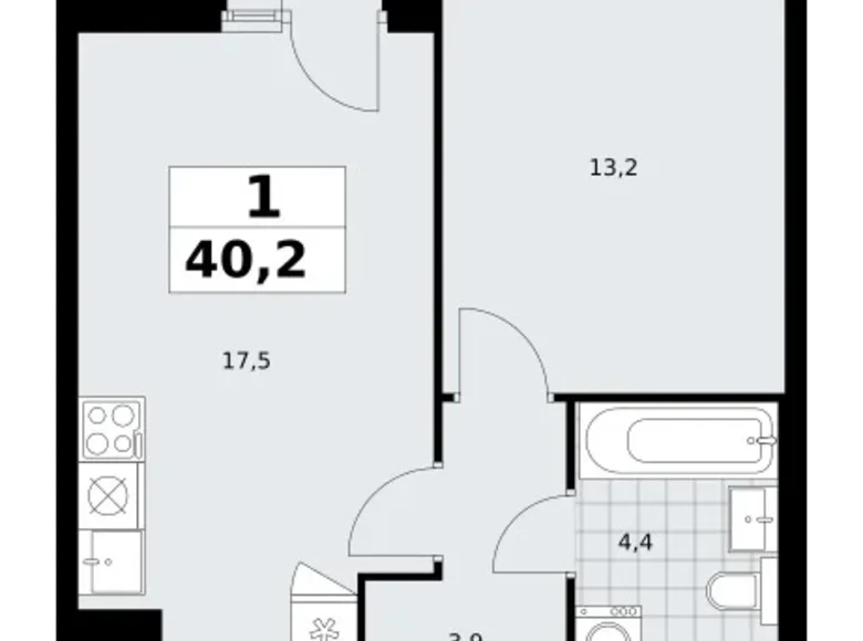 1 room apartment 40 m² Troitsk, Russia