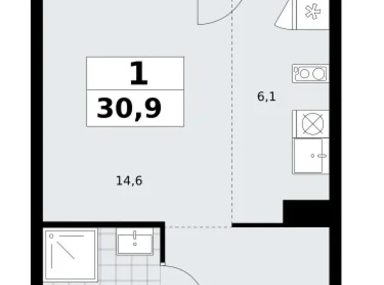 1 room apartment 31 m² Troitsk, Russia