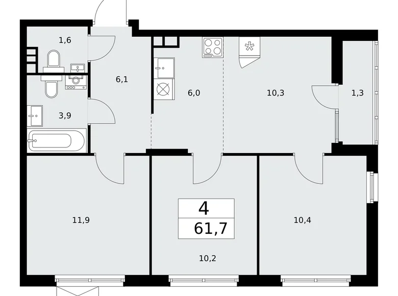 Квартира 4 комнаты 62 м² район Троицк, Россия