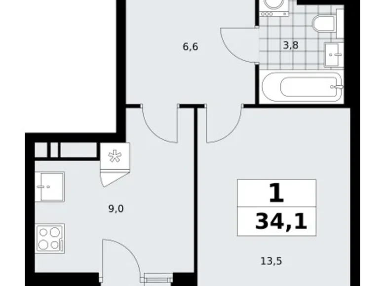 Квартира 1 комната 34 м² район Коммунарка, Россия