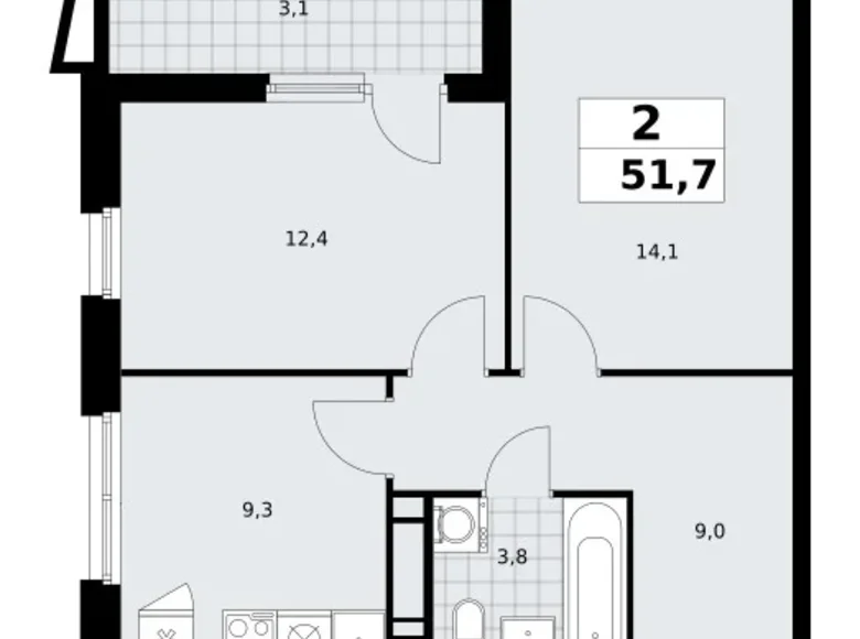 2 room apartment 52 m² Kommunarka, Russia