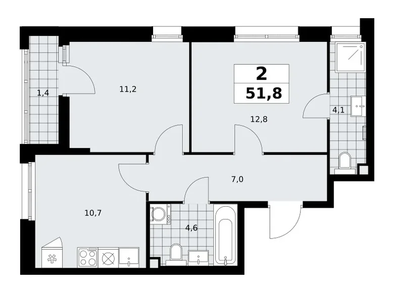Appartement 2 chambres 52 m² Kommunarka, Russie
