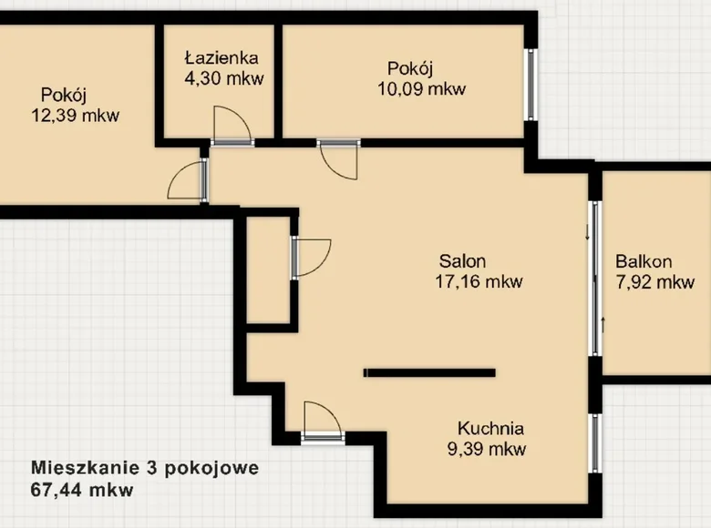 2 bedroom apartment 67 m² Warsaw, Poland