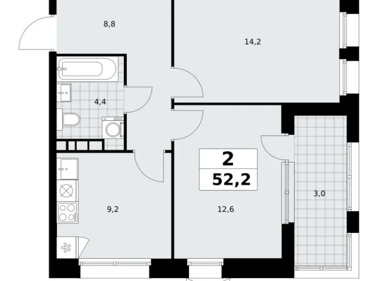 Квартира 2 комнаты 52 м² район Коммунарка, Россия
