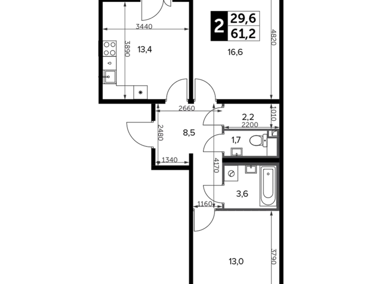 Wohnung 2 zimmer 62 m² Leninsky District, Russland