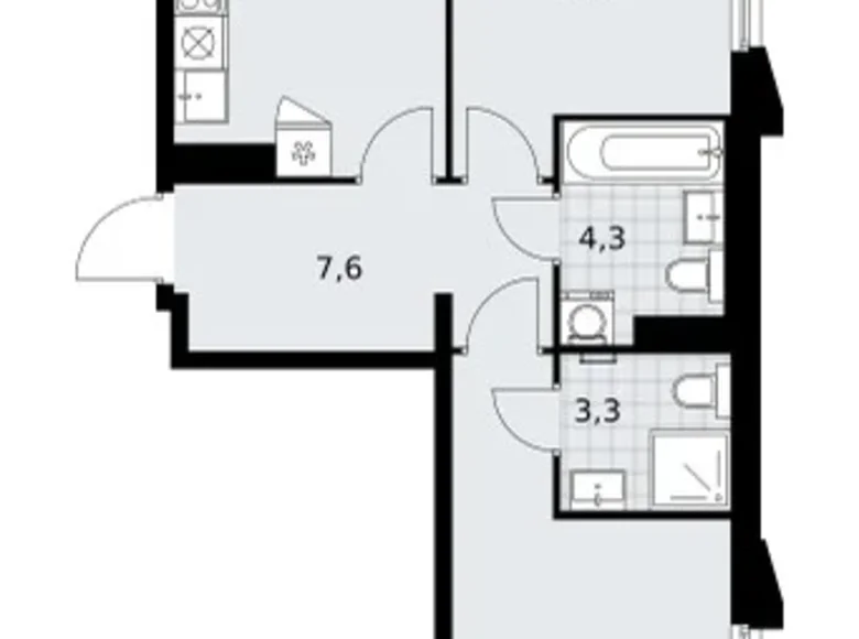 2 room apartment 59 m² Troitsk, Russia