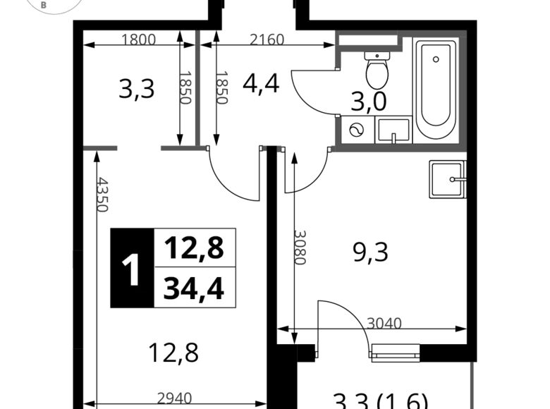 Wohnung 1 zimmer 34 m² Sapronovo, Russland