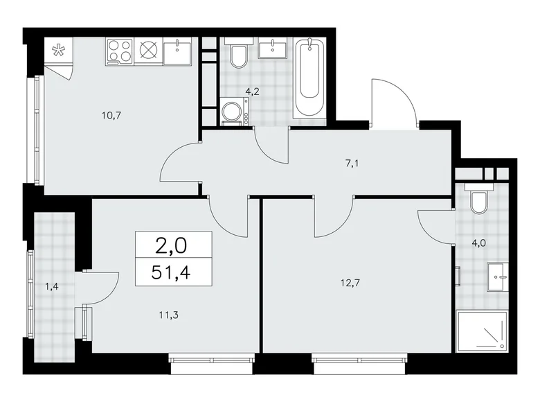 Квартира 2 комнаты 51 м² район Коммунарка, Россия