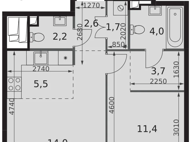 Appartement 2 chambres 45 m² Moscou, Russie