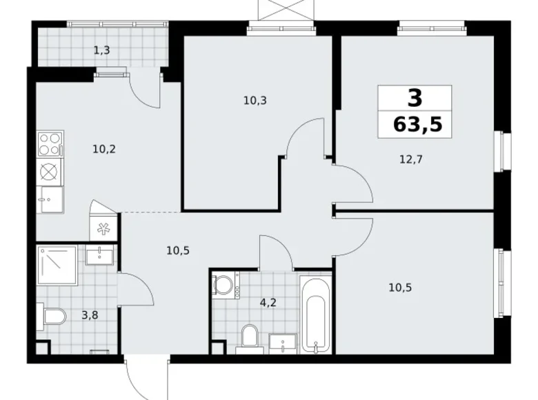 Appartement 3 chambres 64 m² Moscou, Russie