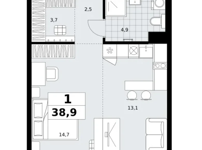 Mieszkanie 1 pokój 39 m² Kommunarka, Rosja