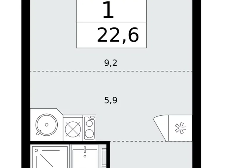 Квартира 1 комната 23 м² район Коммунарка, Россия
