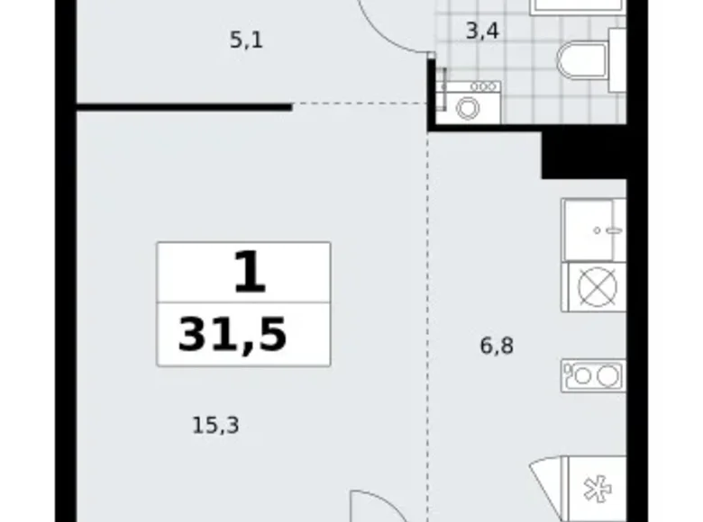 1 room apartment 32 m² Kommunarka, Russia