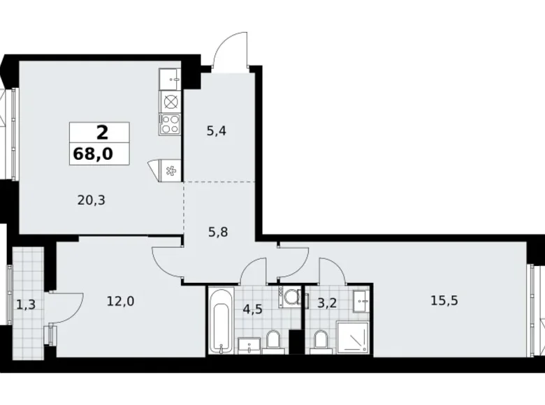 Wohnung 2 zimmer 68 m² Troizk, Russland