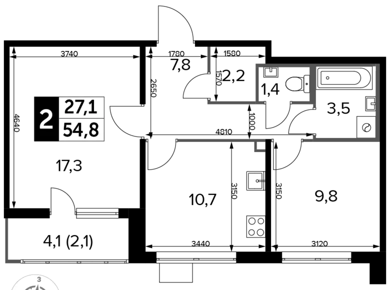 Mieszkanie 2 pokoi 55 m² Lubiercy, Rosja