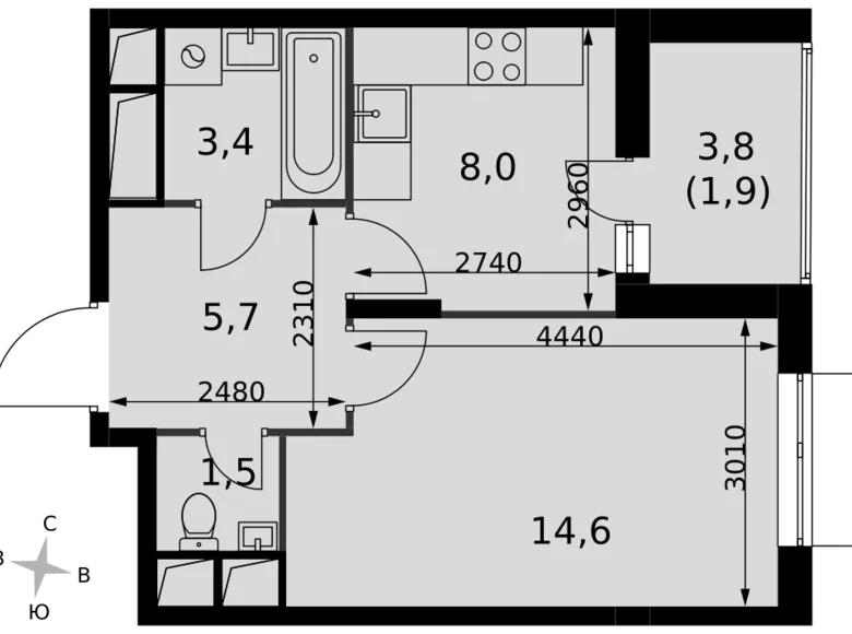 Квартира 1 комната 35 м² Развилка, Россия