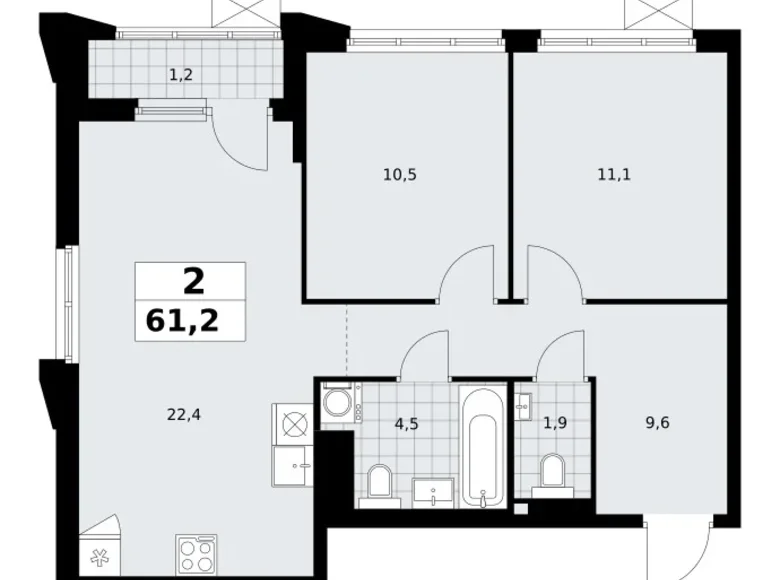 Mieszkanie 2 pokoi 61 m² Troick, Rosja