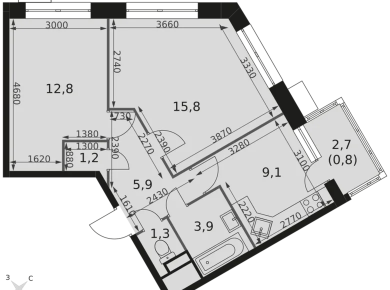 Apartamento 2 habitaciones 52 m² Mytishchi Urban Okrug, Rusia