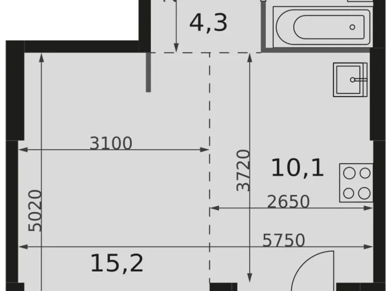 Студия 1 комната 34 м² Москва, Россия