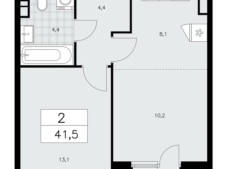 2 room apartment 41 m² Kommunarka, Russia