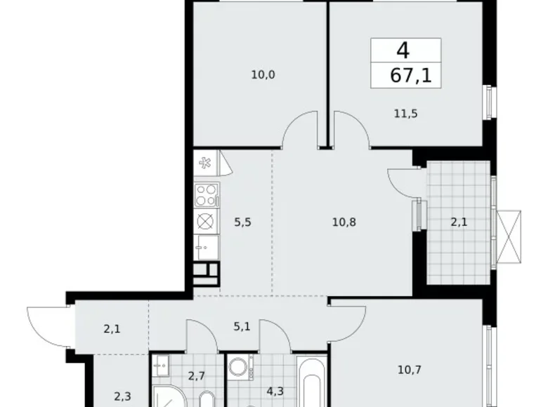 4 room apartment 67 m² Kommunarka, Russia