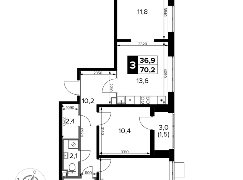 Apartamento 3 habitaciones 70 m² Sapronovo, Rusia