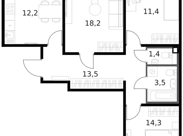 Apartamento 3 habitaciones 76 m² Moscú, Rusia