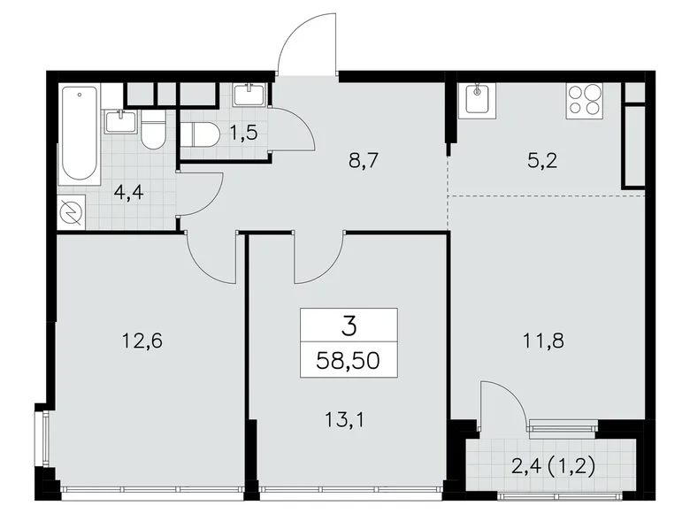 Mieszkanie 3 pokoi 59 m² Moskwa, Rosja