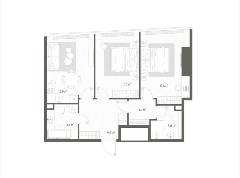 Wohnung 2 zimmer 74 m² Russland, Russland