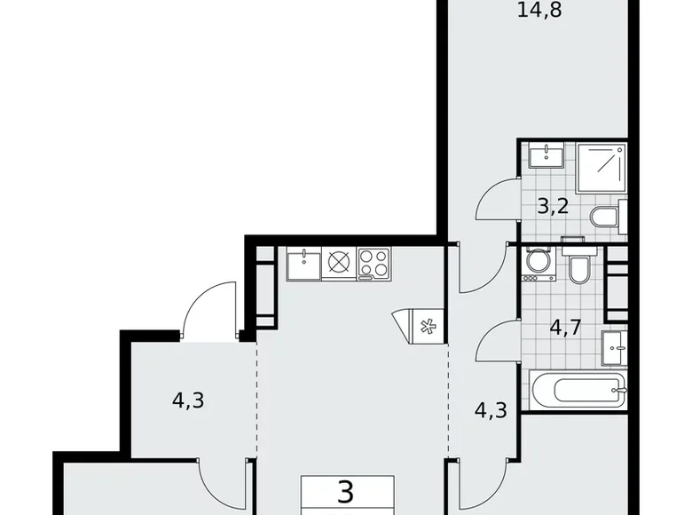 3 room apartment 80 m² Kommunarka, Russia