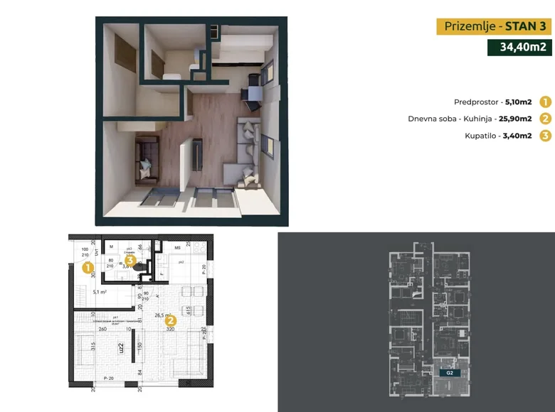 Квартира 1 комната 34 м² Бар, Черногория