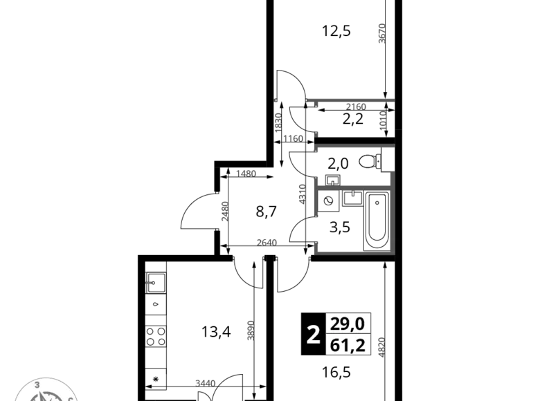 Квартира 2 комнаты 61 м² Ленинский городской округ, Россия
