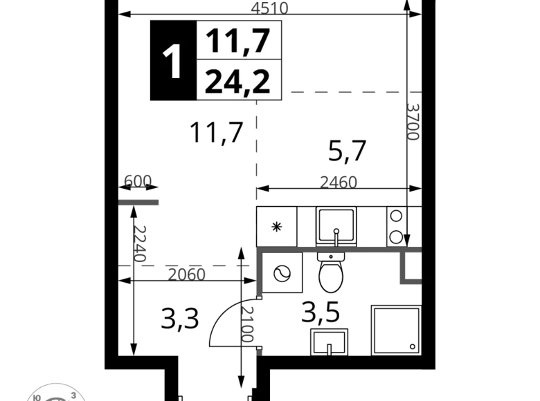 Estudio 1 habitación 24 m² Jimki, Rusia