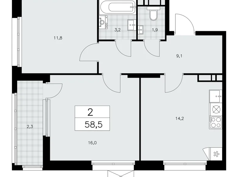 Apartamento 2 habitaciones 59 m² Kommunarka, Rusia