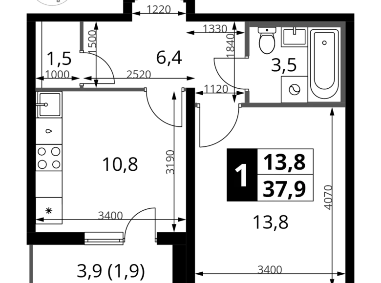 Квартира 1 комната 38 м² Ленинский городской округ, Россия