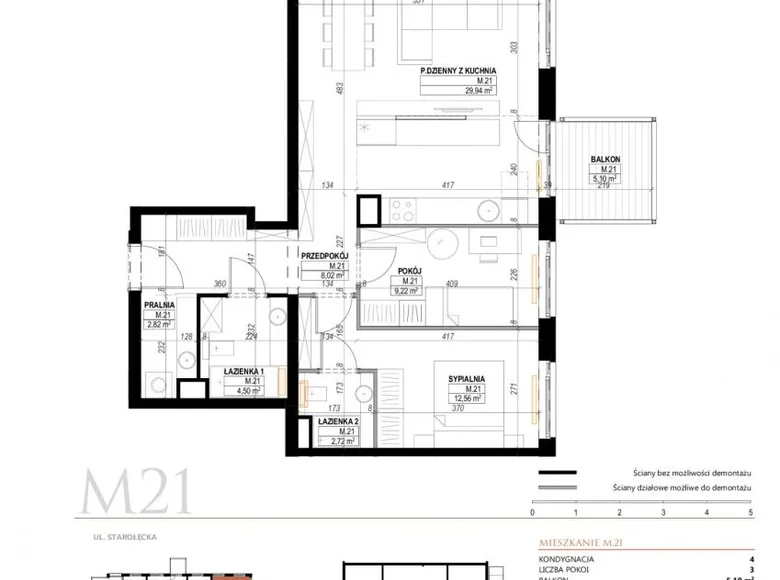 Apartamento 3 habitaciones 69 m² Poznan, Polonia