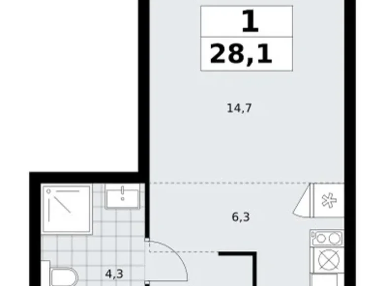 Wohnung 1 zimmer 28 m² Troizk, Russland