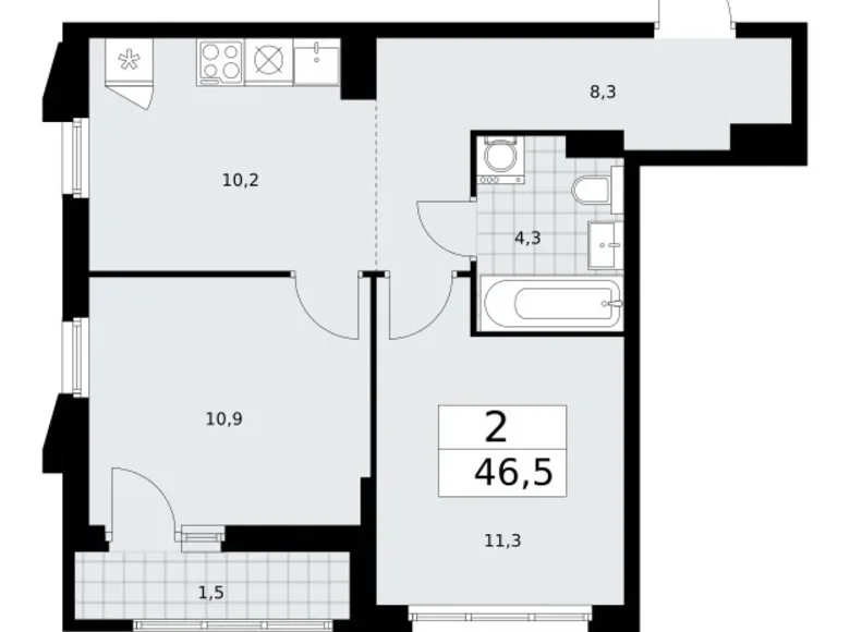 Mieszkanie 2 pokoi 47 m² Troick, Rosja