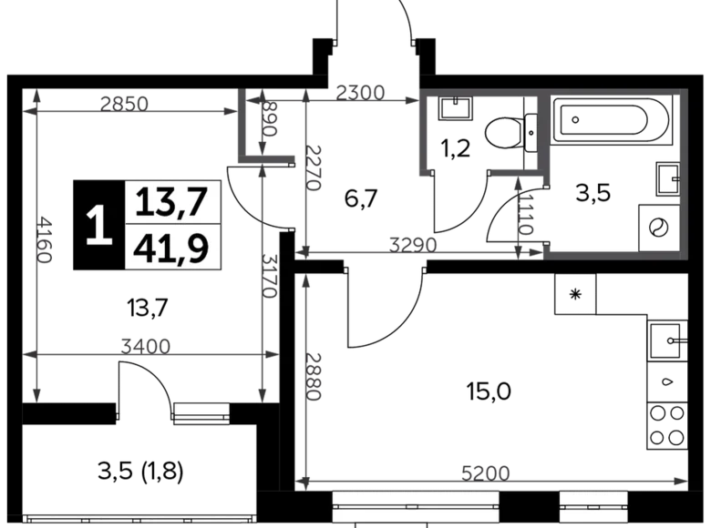 Квартира 1 комната 43 м² Ленинский городской округ, Россия