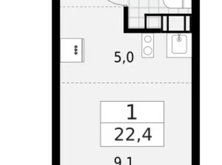 1 room apartment 22 m² Krasnoye Selo, Russia