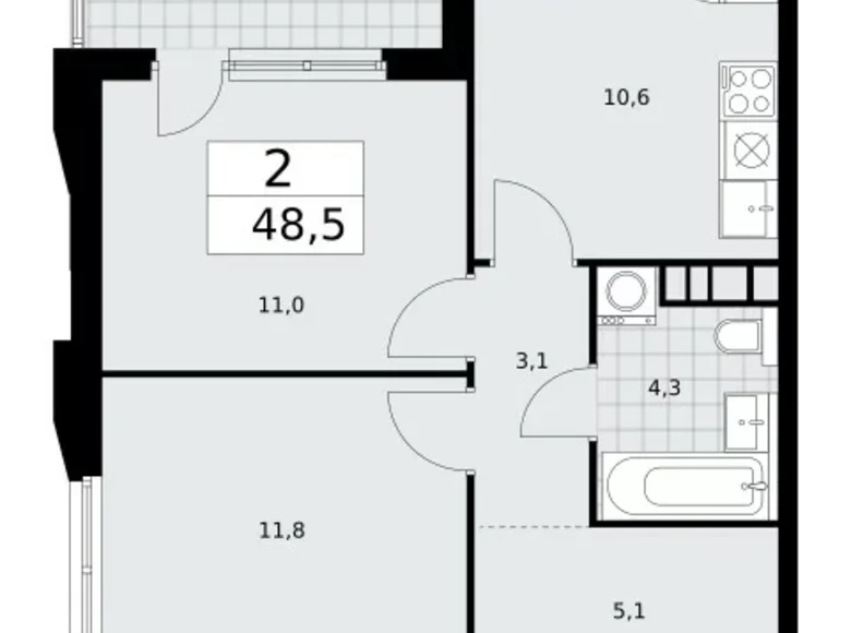 2 room apartment 49 m² Kommunarka, Russia