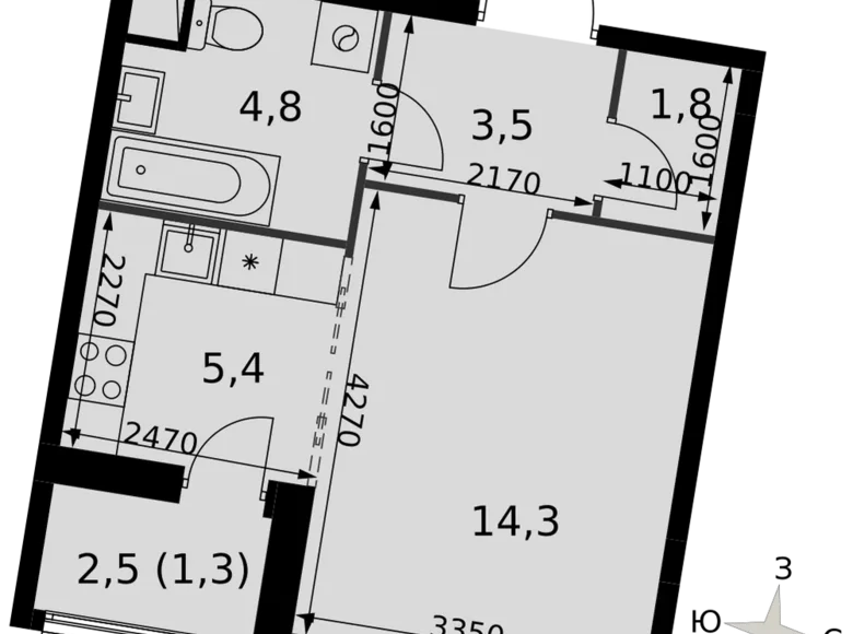 1 room studio apartment 32 m² Razvilka, Russia