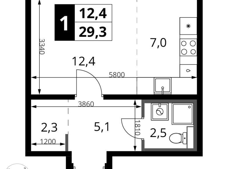 Студия 1 комната 29 м² Химки, Россия